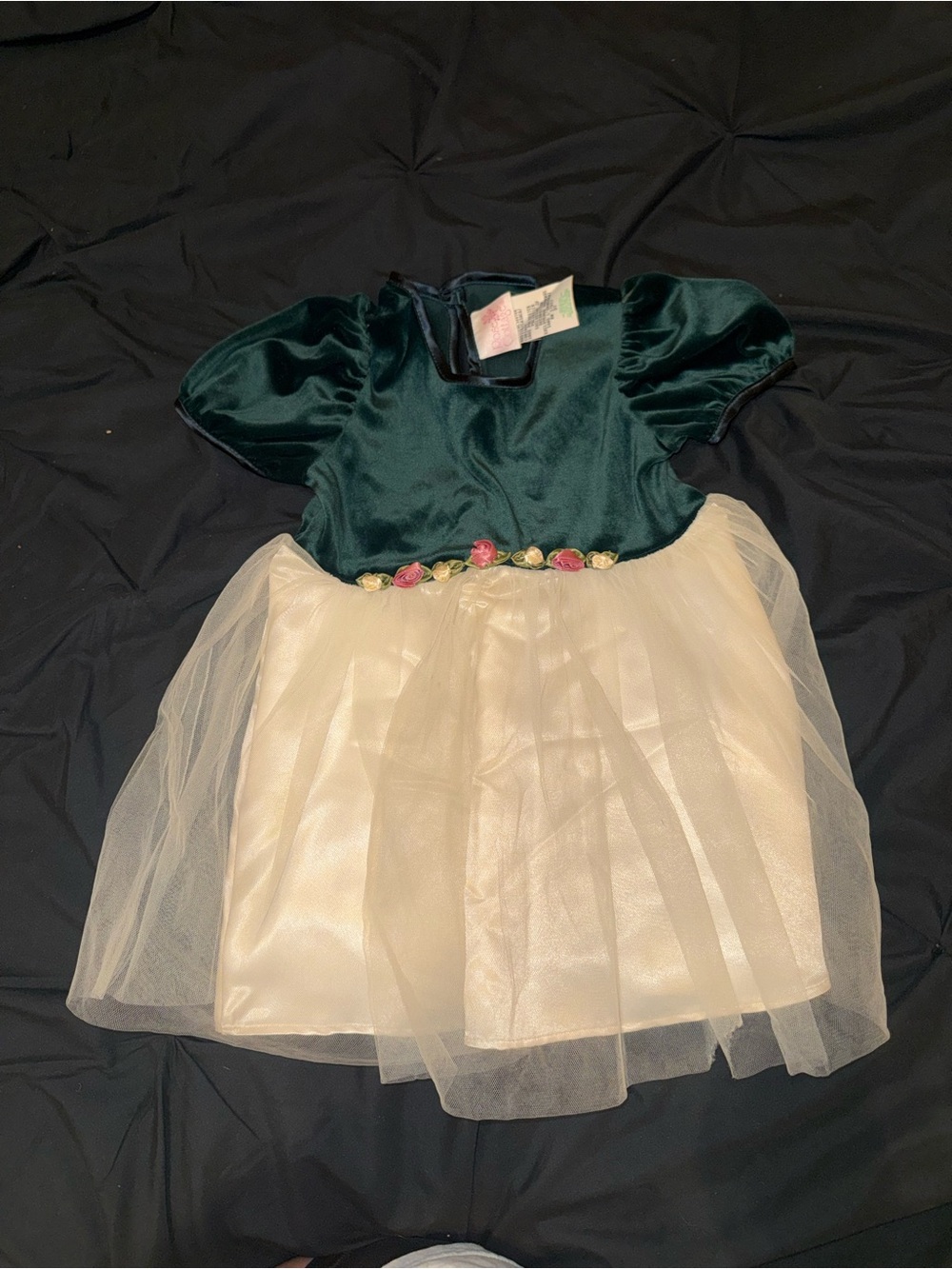 Girls Green and Cream Dress with Floral Waist